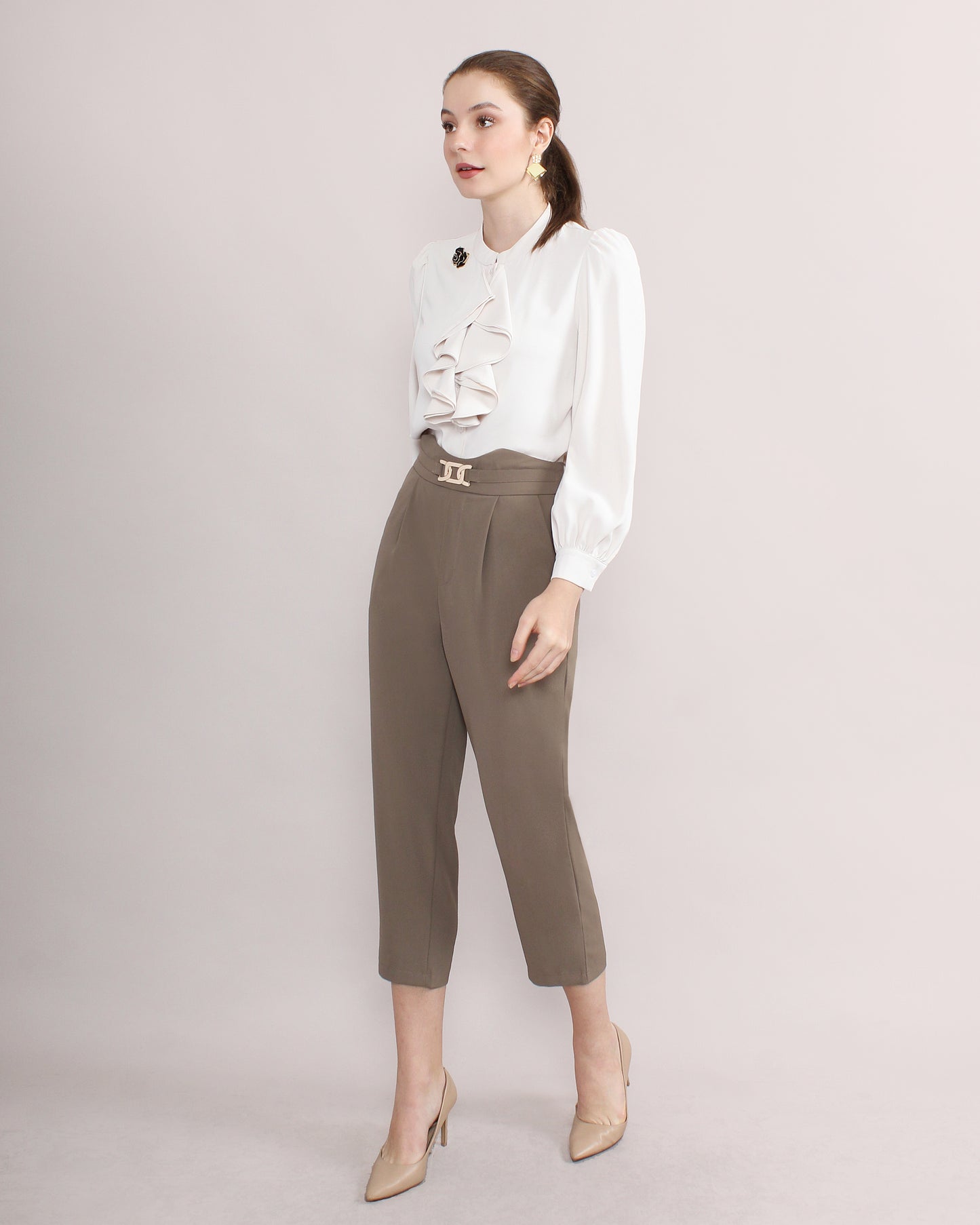 High Waist Chain Detail Suit Pants