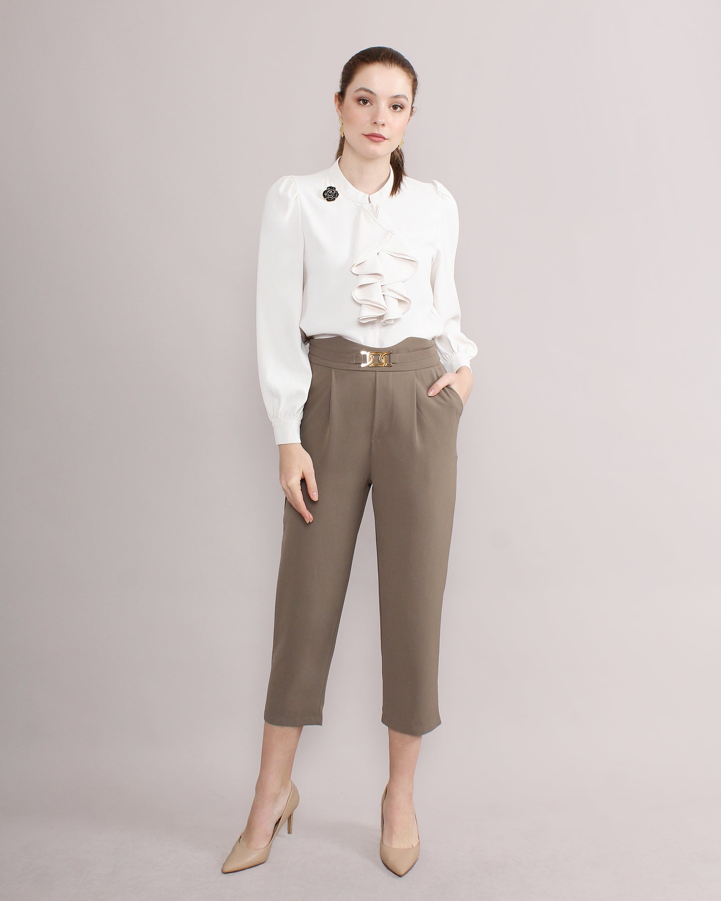 High Waist Chain Detail Suit Pants