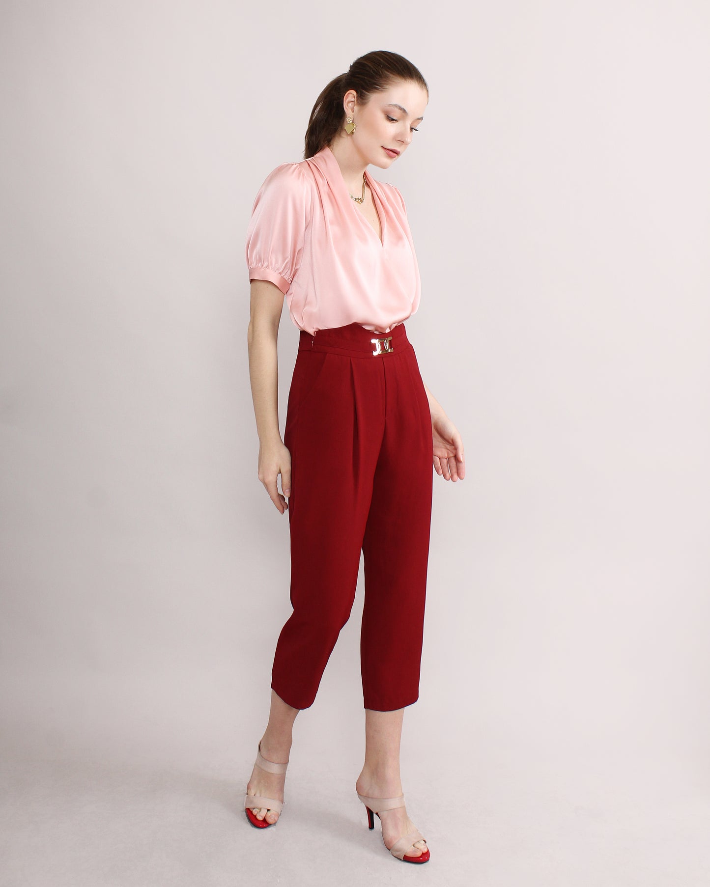 High Waist Chain Detail Suit Pants