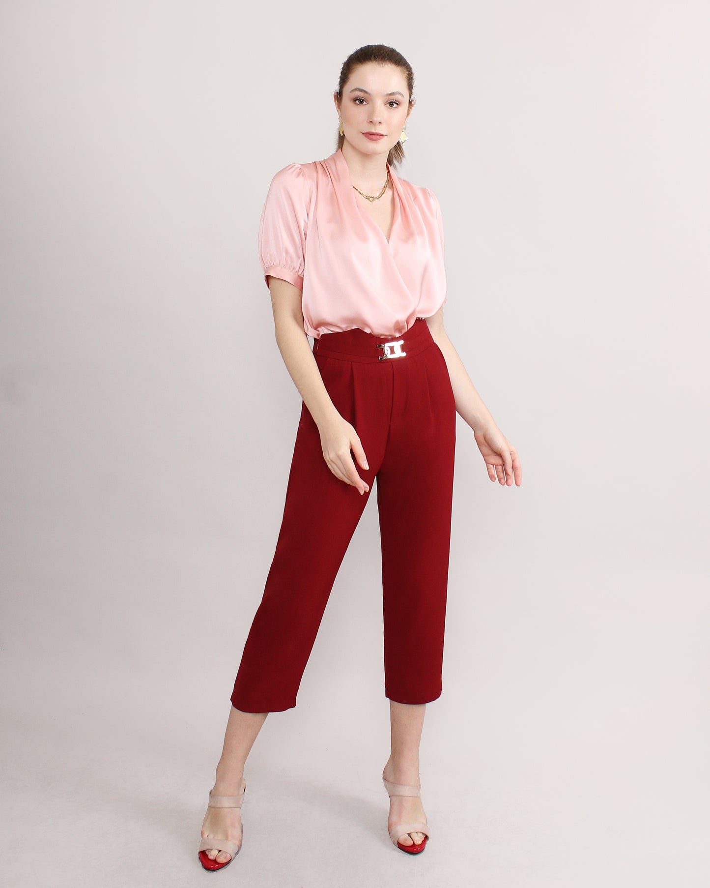 High Waist Chain Detail Suit Pants