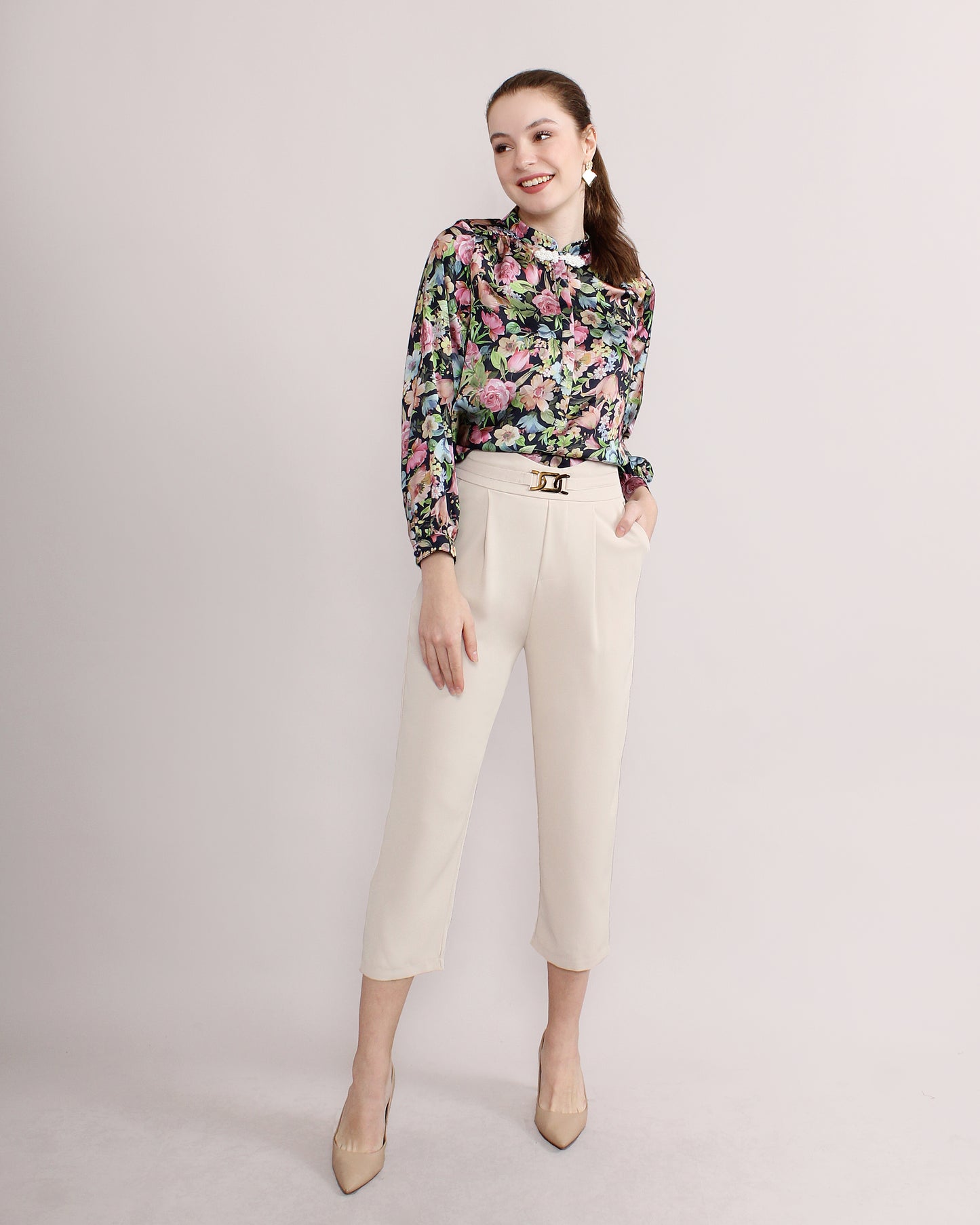 High Waist Chain Detail Suit Pants