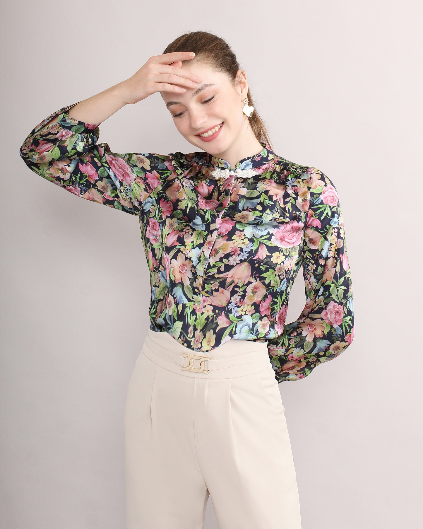 High Waist Chain Detail Suit Pants