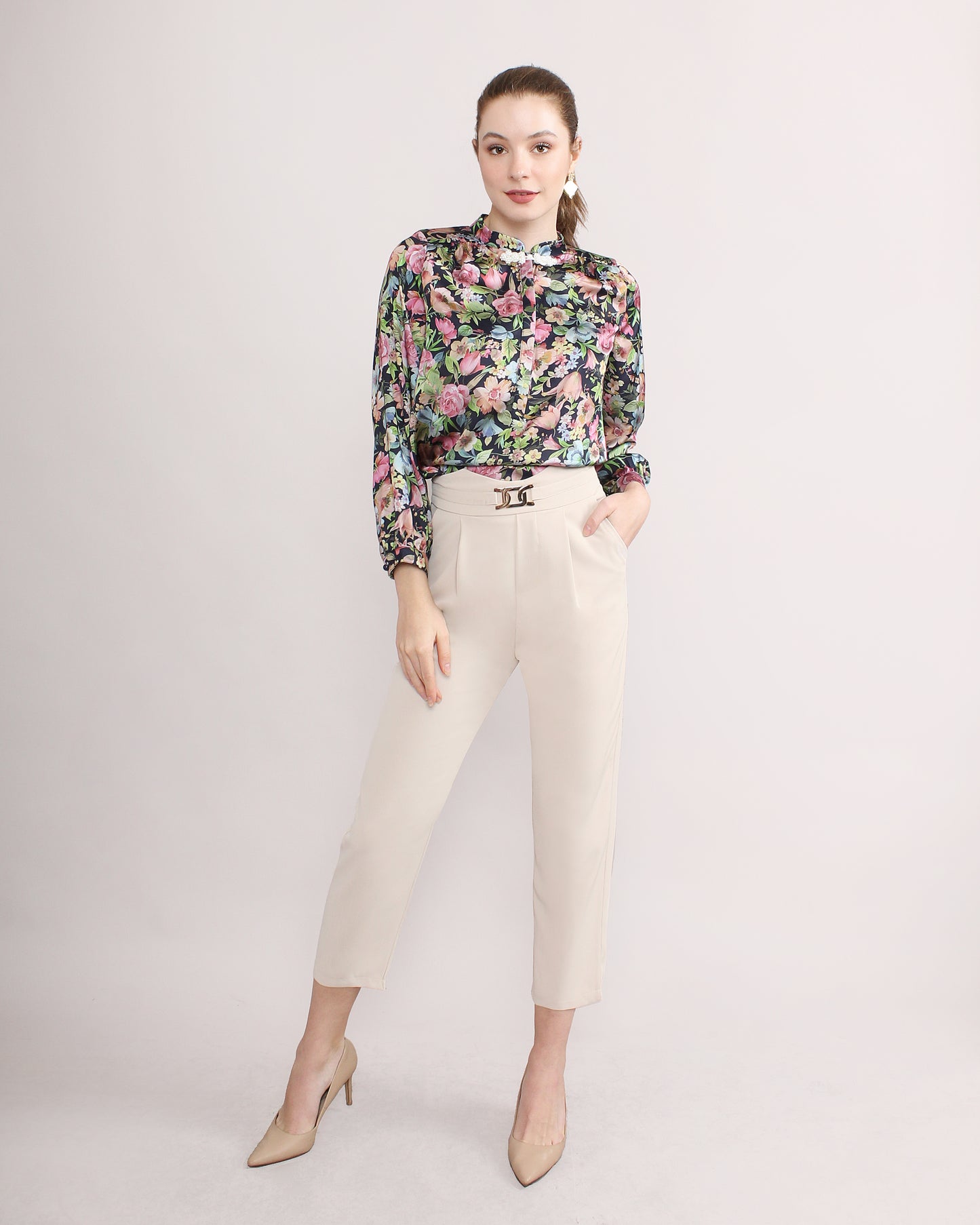 High Waist Chain Detail Suit Pants