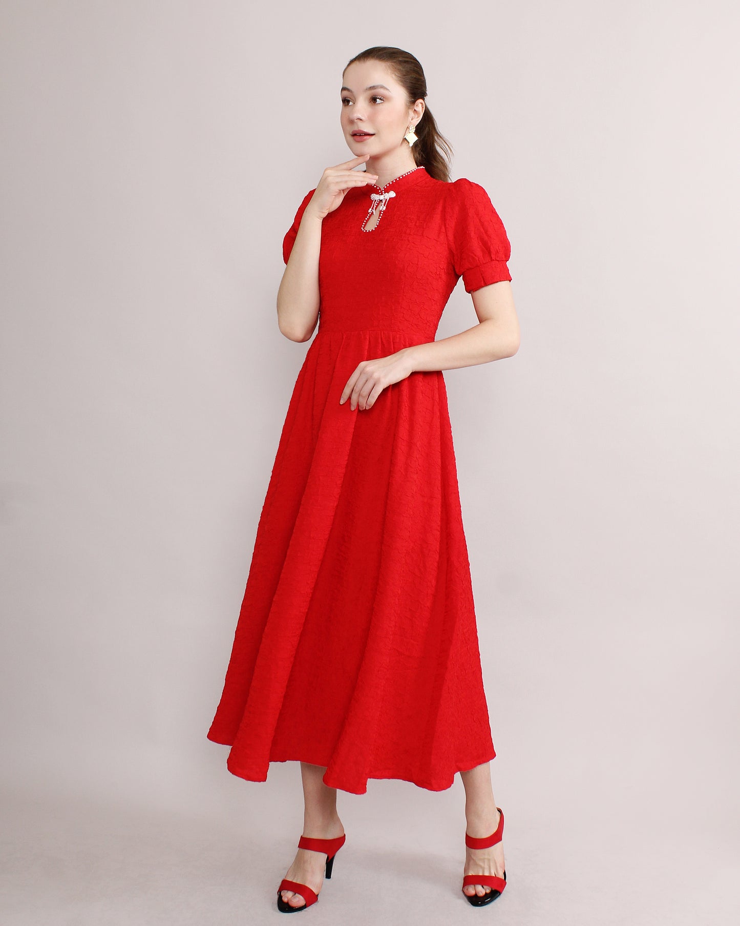 Binna Keyhole Neckline Pearl Beaded Dress