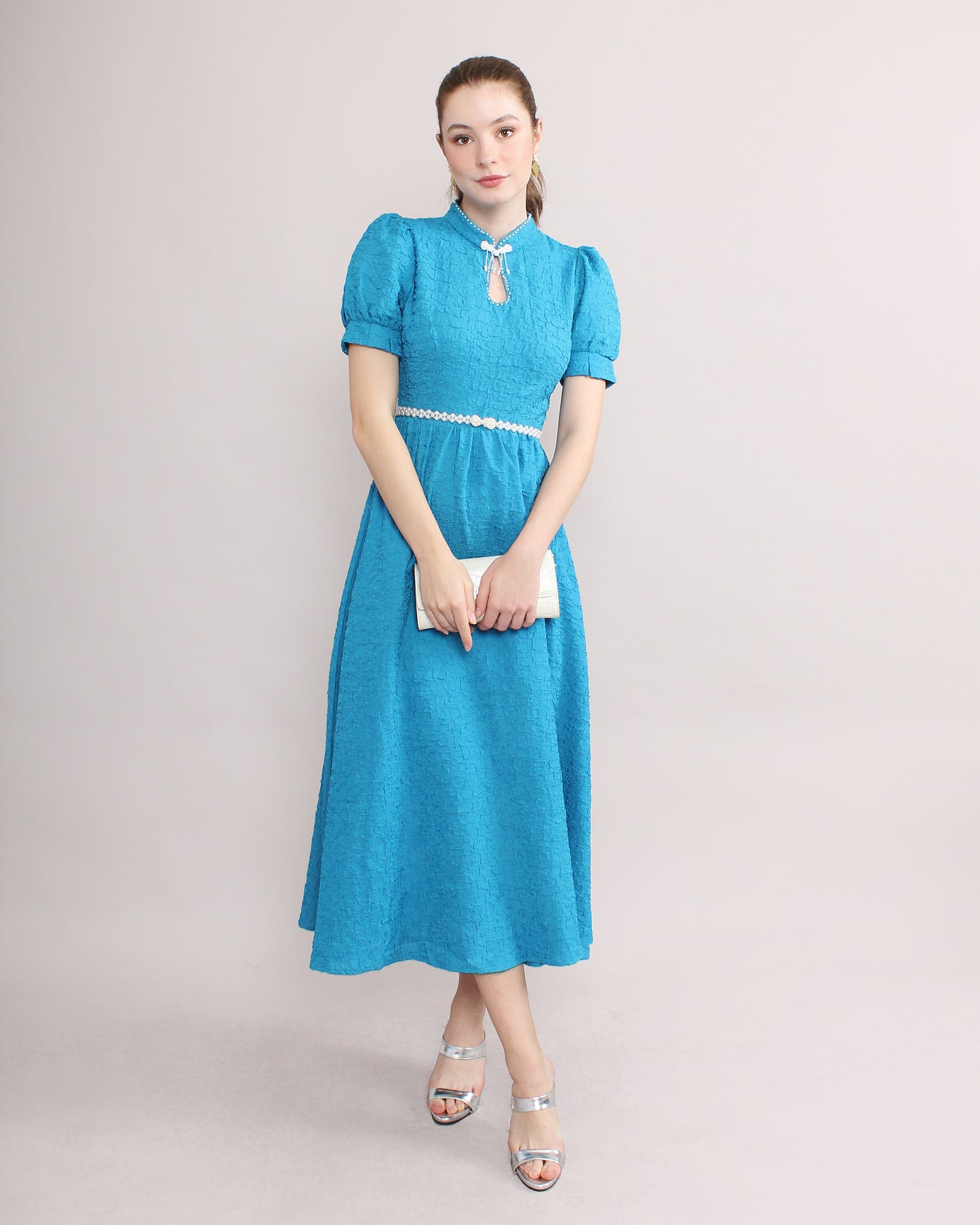 Binna Keyhole Neckline Pearl Beaded Dress