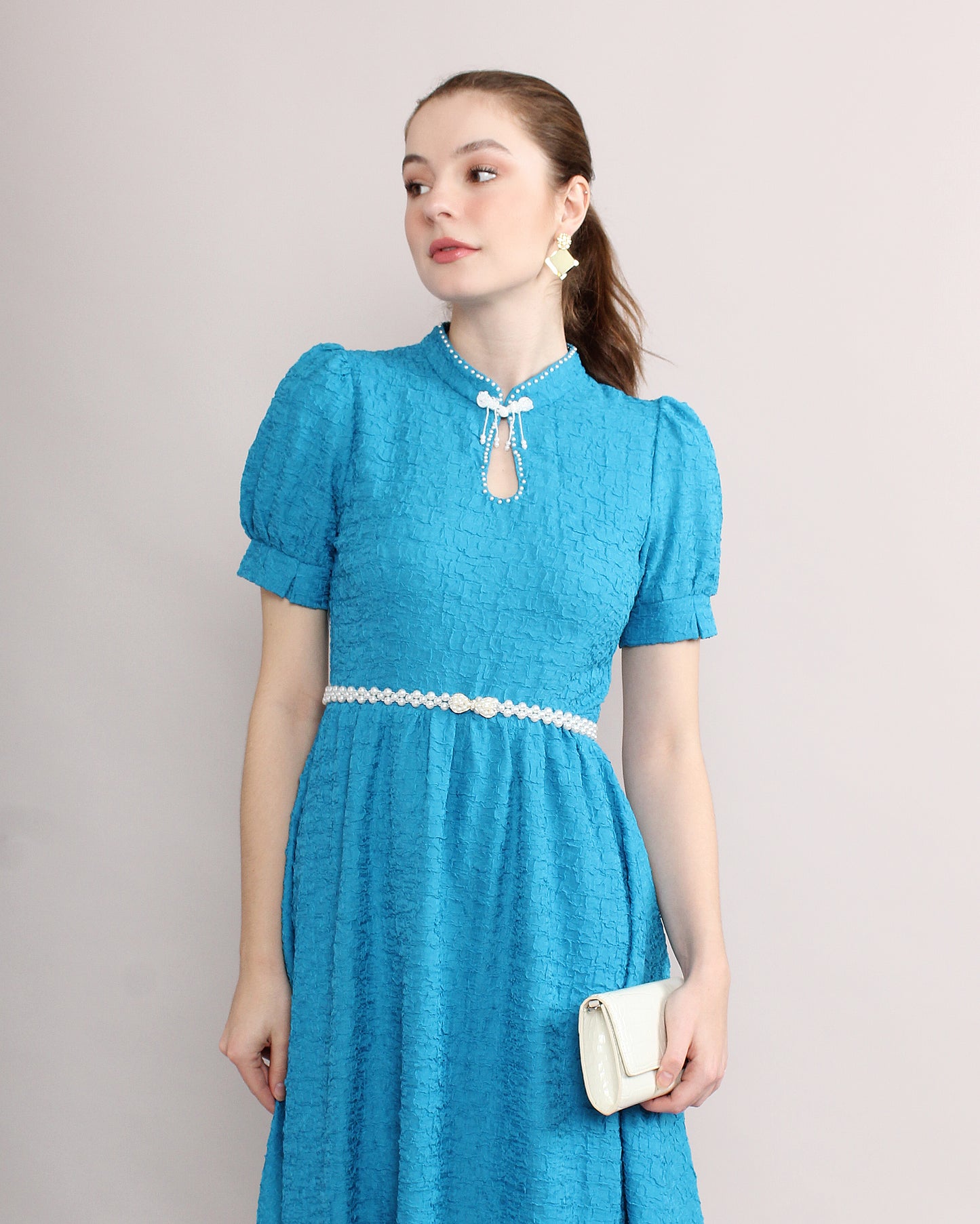 Binna Keyhole Neckline Pearl Beaded Dress