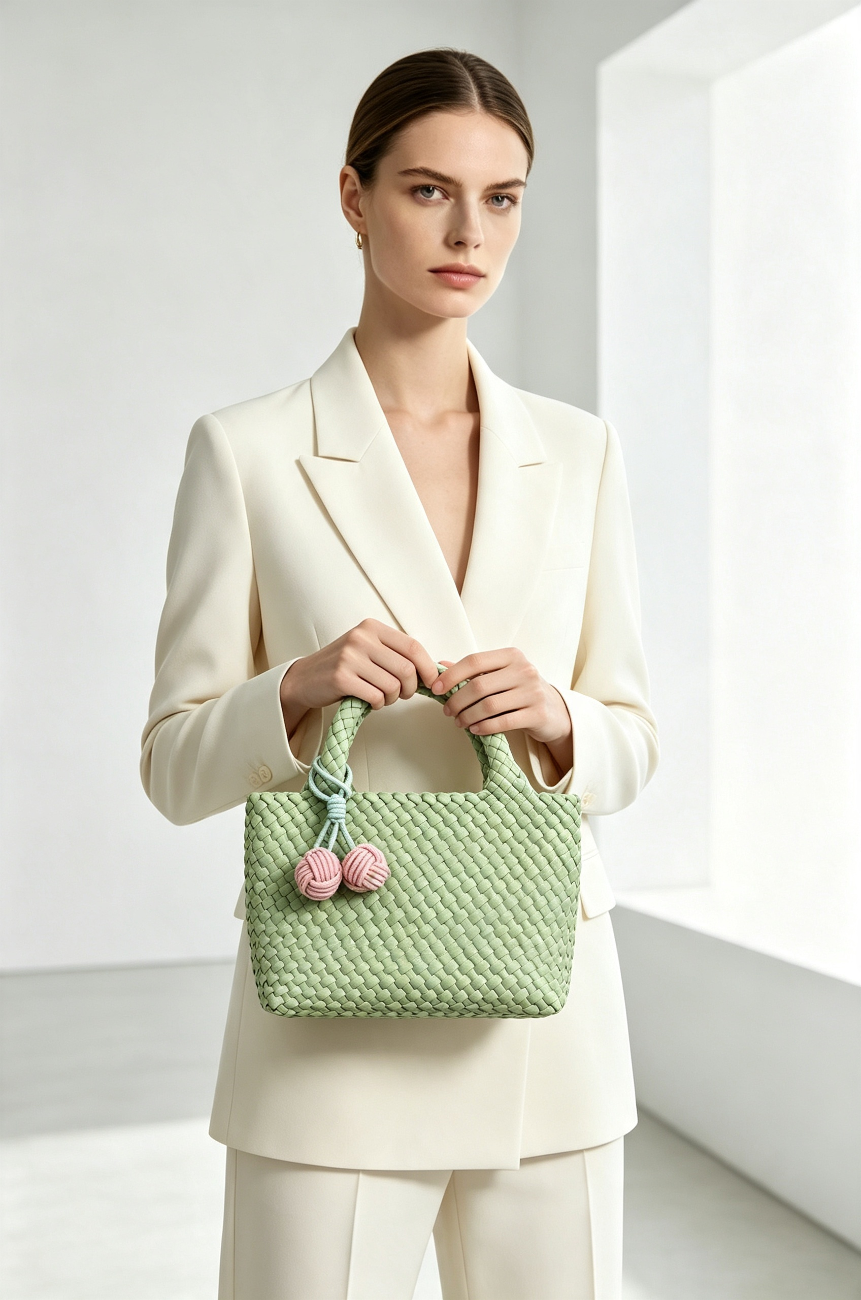 Handwoven Pastel Mini Dual Handle Bag