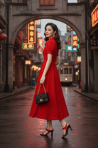 Keyhole Neckline Pearl Qipao Dress