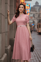 Keyhole Neckline Pearl Qipao Dress