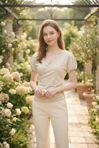Puff Sleeve Wrap Top in Khaki (S size)