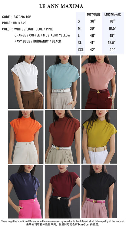 Makeda Sleeveless Turtleneck T-shirt Crew Neck Tee Knit Top