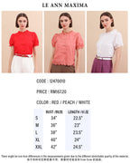 Eyelet Mandarin Collar Puff Sleeve Top