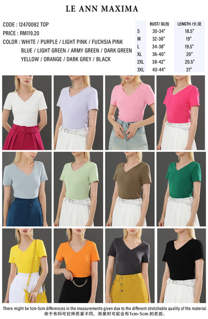 Hasina V Neck Short Sleeve Plain Stretch Top