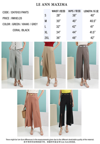 Front-Slit Wide Leg Pleated Pants
