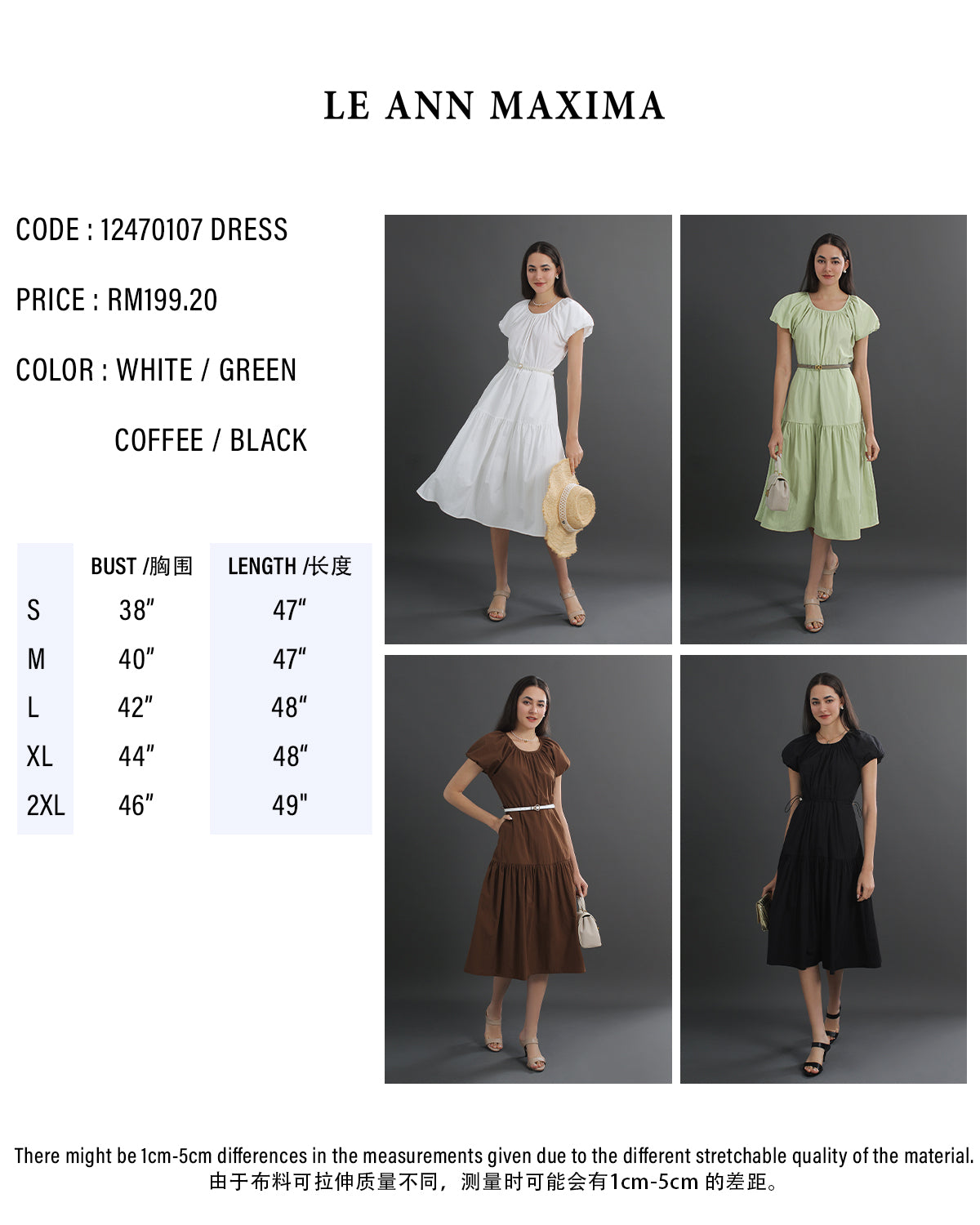 Cotton Puff Sleeve Round Neck Midi Dress