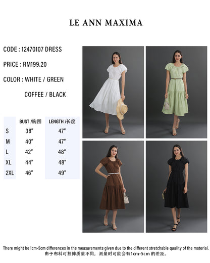 Cotton Puff Sleeve Round Neck Midi Dress