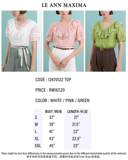 Ainsley High-grade V-neck Ruffled Short-sleeved Chiffon Blouse