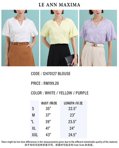 Caia Half Sleeve V-neck Hollow Out Stylish Shirts Vintage Elegant Blouse