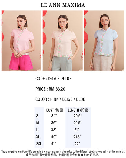 Grace Mandarin Floral Embroidery Top