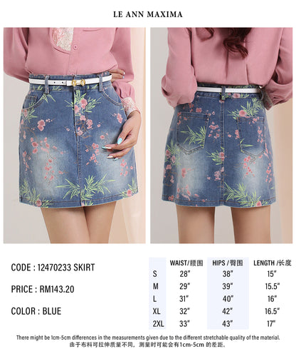 Floral Printed Denim Skirt