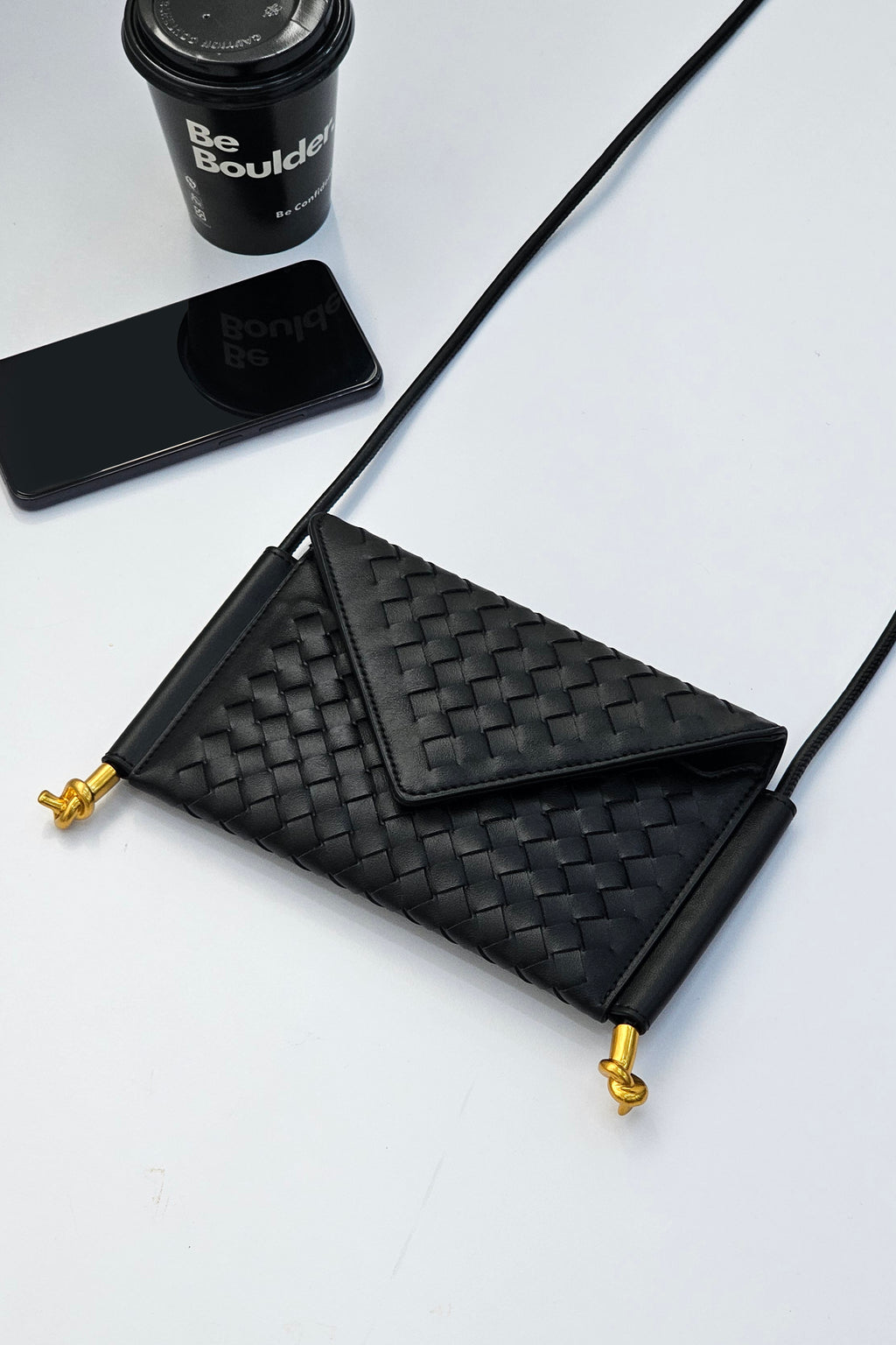 Envelope Woven Cross-body Bag in Black