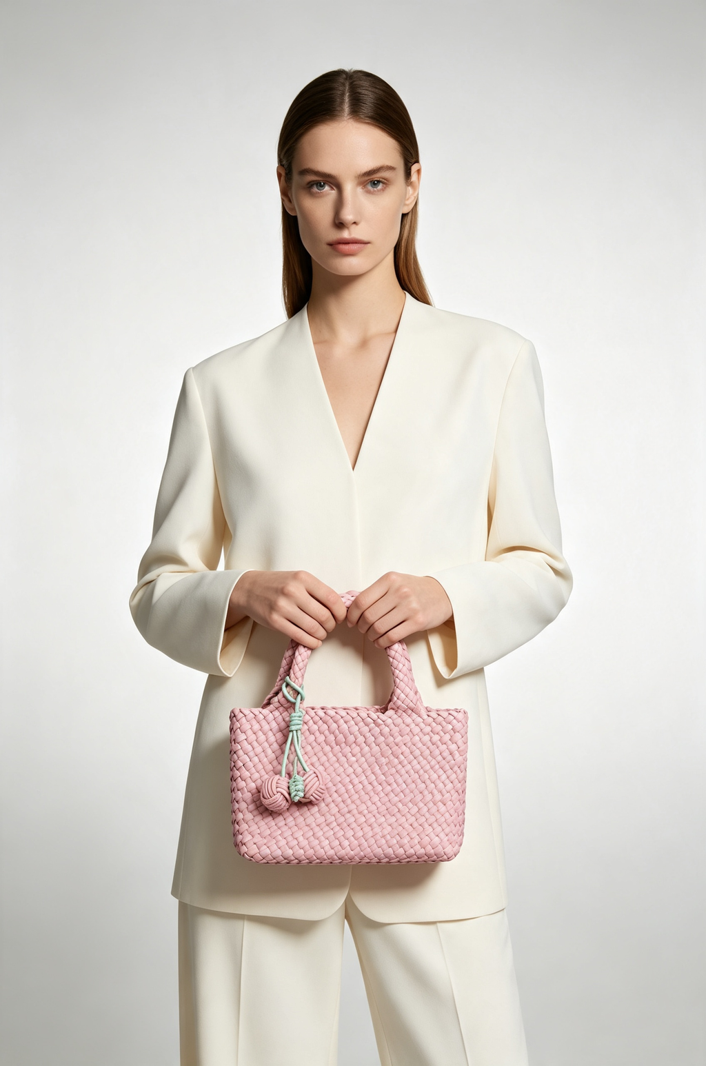Handwoven Pastel Mini Dual Handle Bag