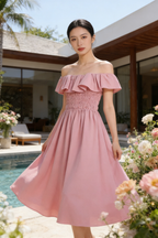 Off-the-Shoulder Dress in Pink (Free size)