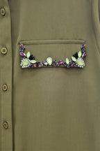 Crystal Embroidered Long Sleeve Button Up Shirt