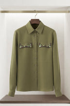 Crystal Embroidered Long Sleeve Button Up Shirt