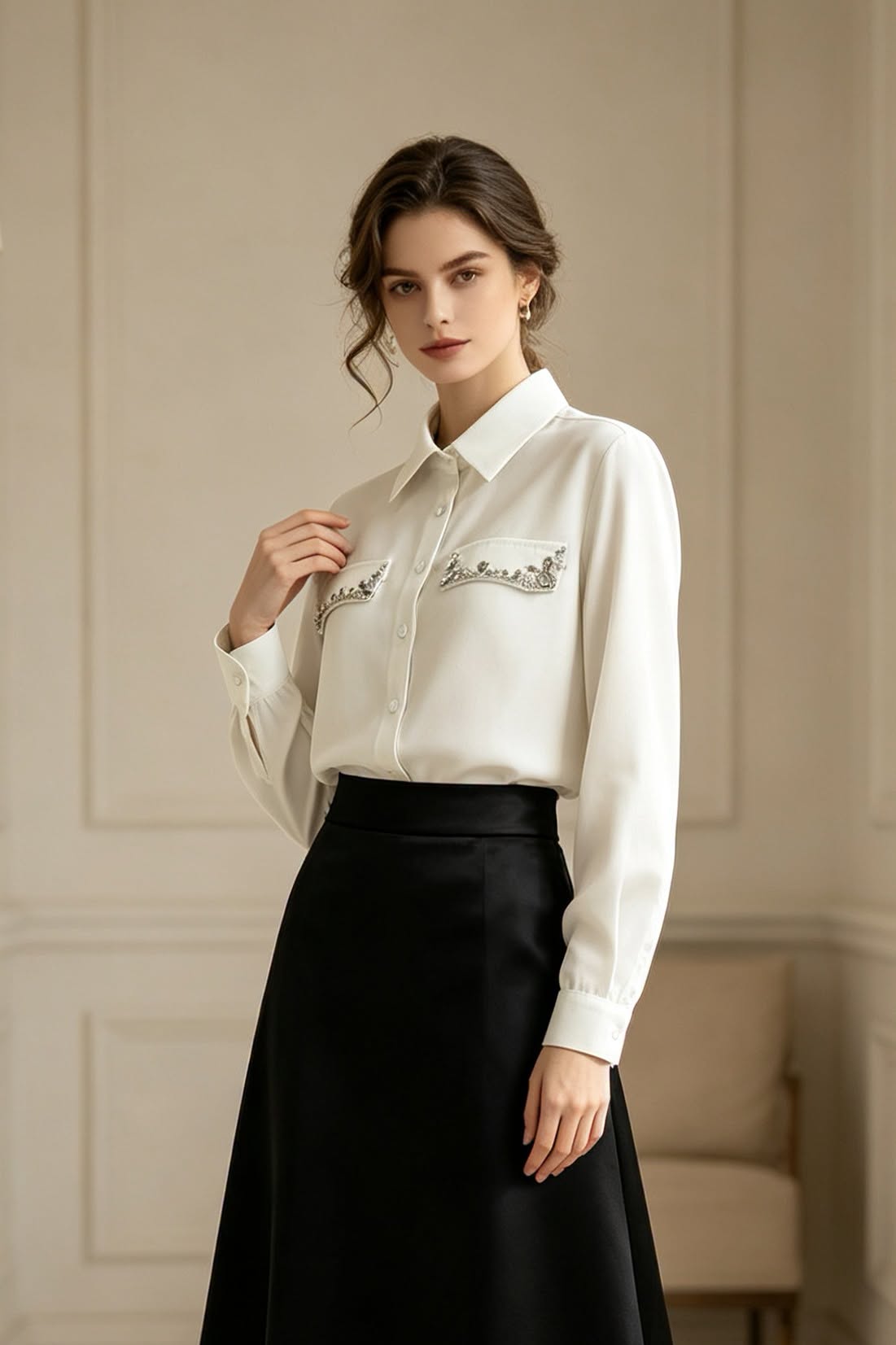 Button Shirt with Jewel Detailing
