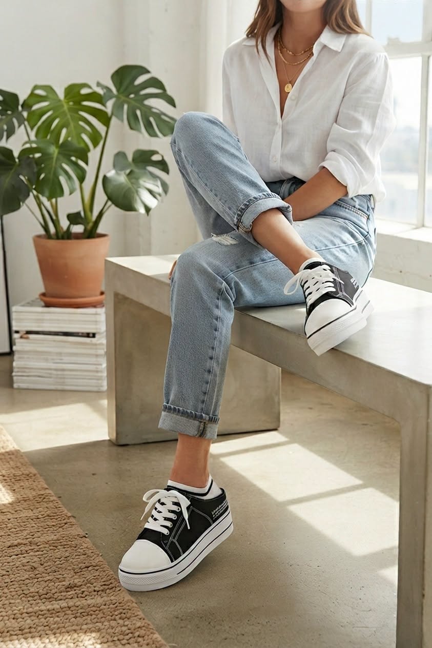 Black White Platform Women Sneakers