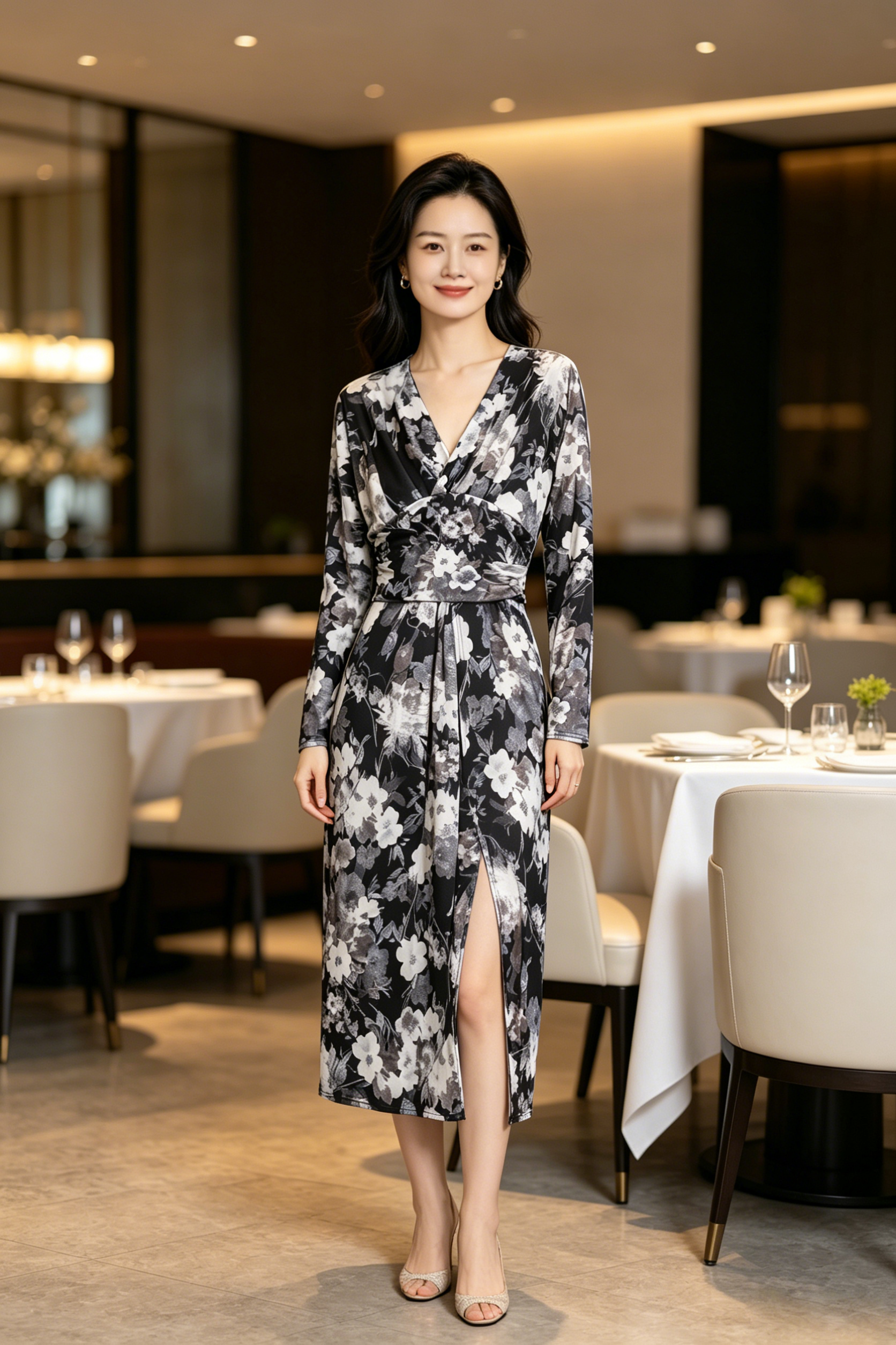 Floral Wrap Dress in Black (L size)