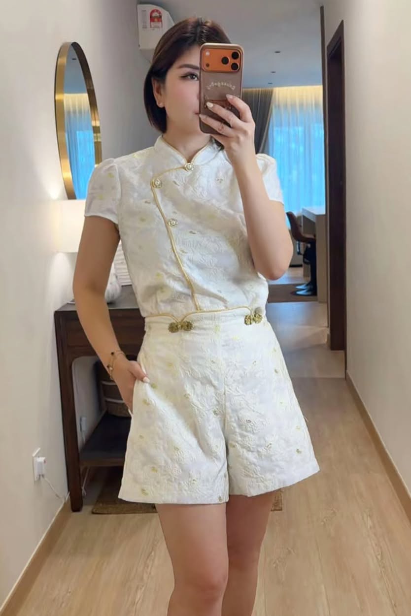流金溢彩 Imperial Gold Pearl Jacquard Cheongsam Set