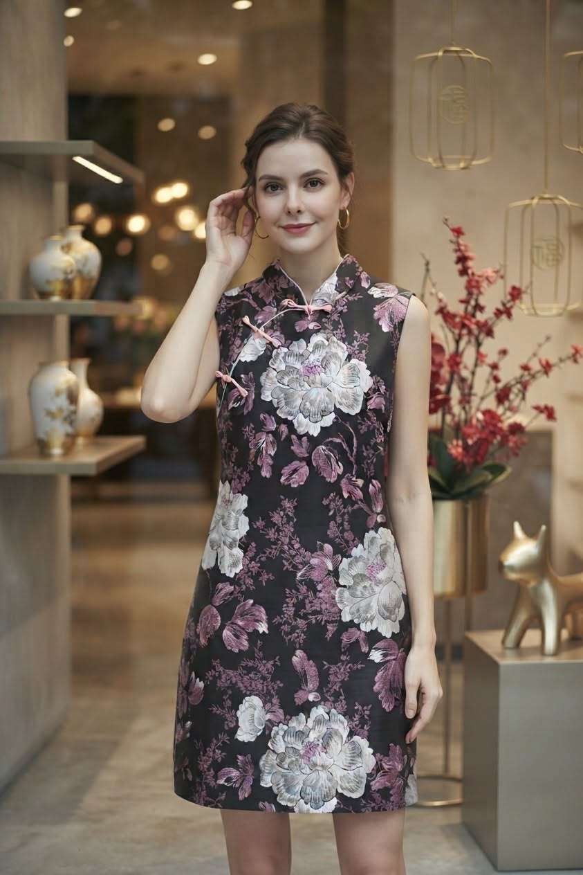 紫华绮梦旗袍 Peony Purple Cheongsam (XL size)