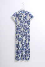 宝蓝花旗袍 Bao Lan Pleated Cheongsam Dress