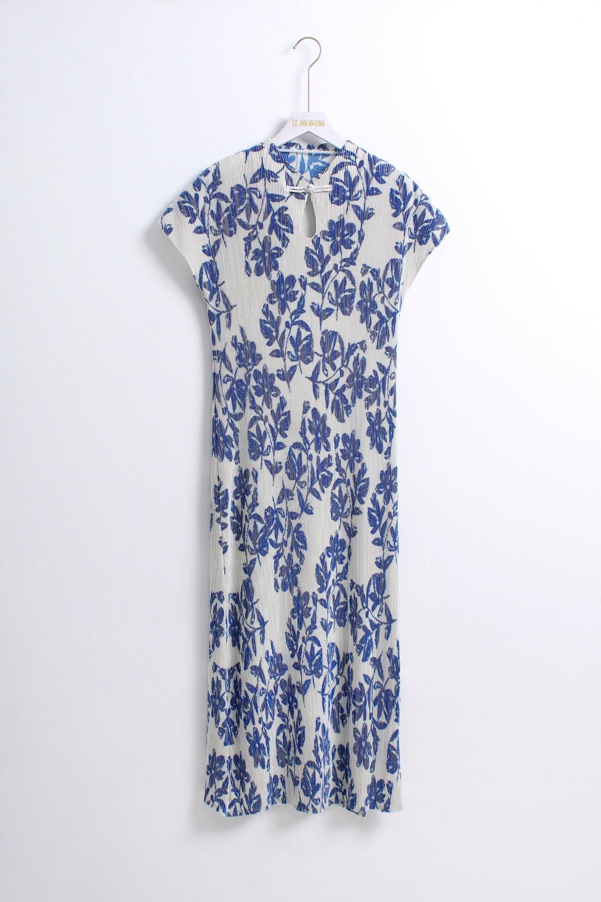 宝蓝花旗袍 Bao Lan Pleated Cheongsam Dress