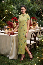 青柠花旗袍 Qing Ning Pleated Cheongsam Dress