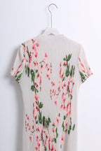 白桃花旗袍 Bai Tao Pleated Cheongsam Dress