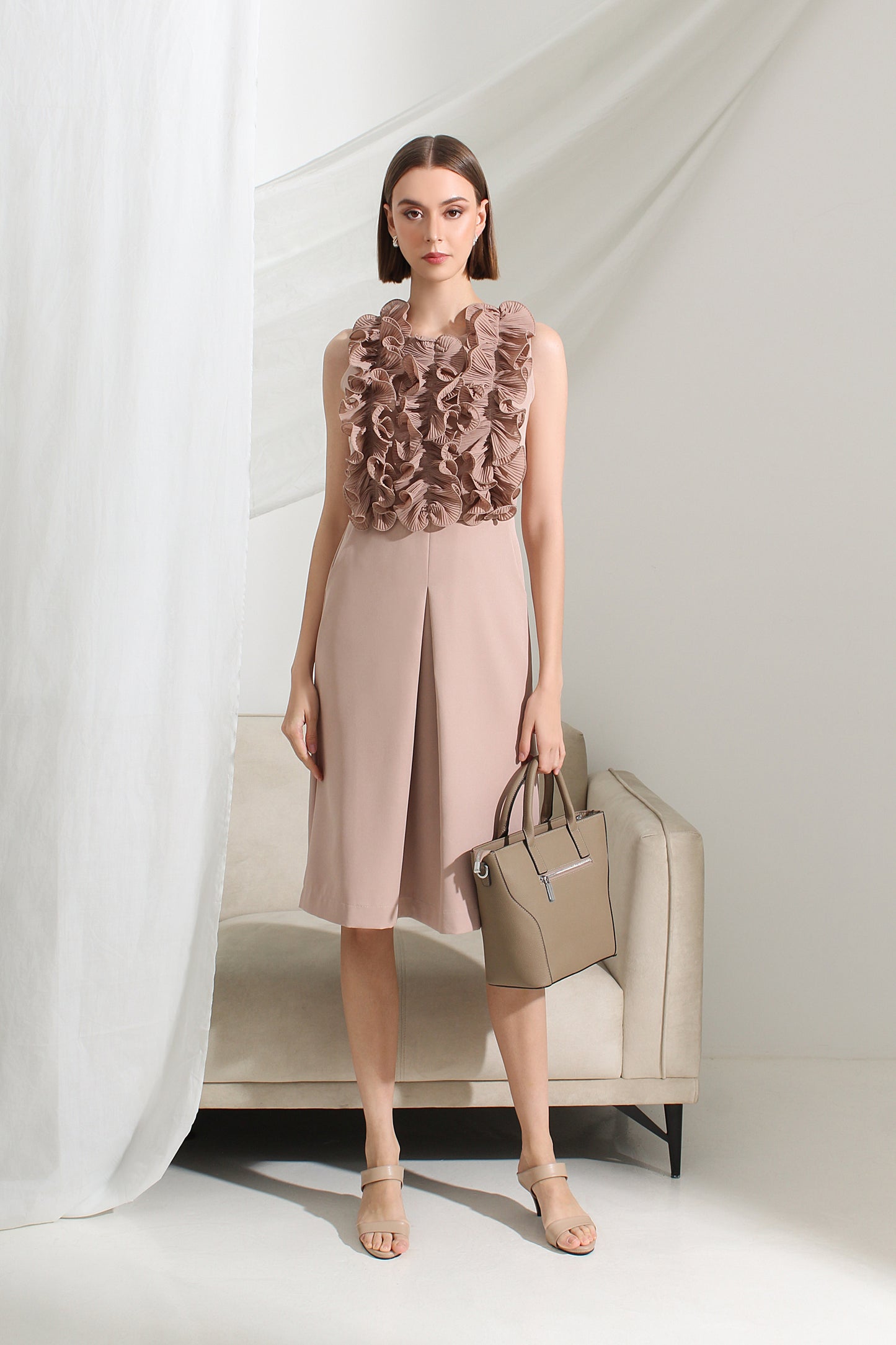 Aveline Sculpted Ruffle Midi Dress