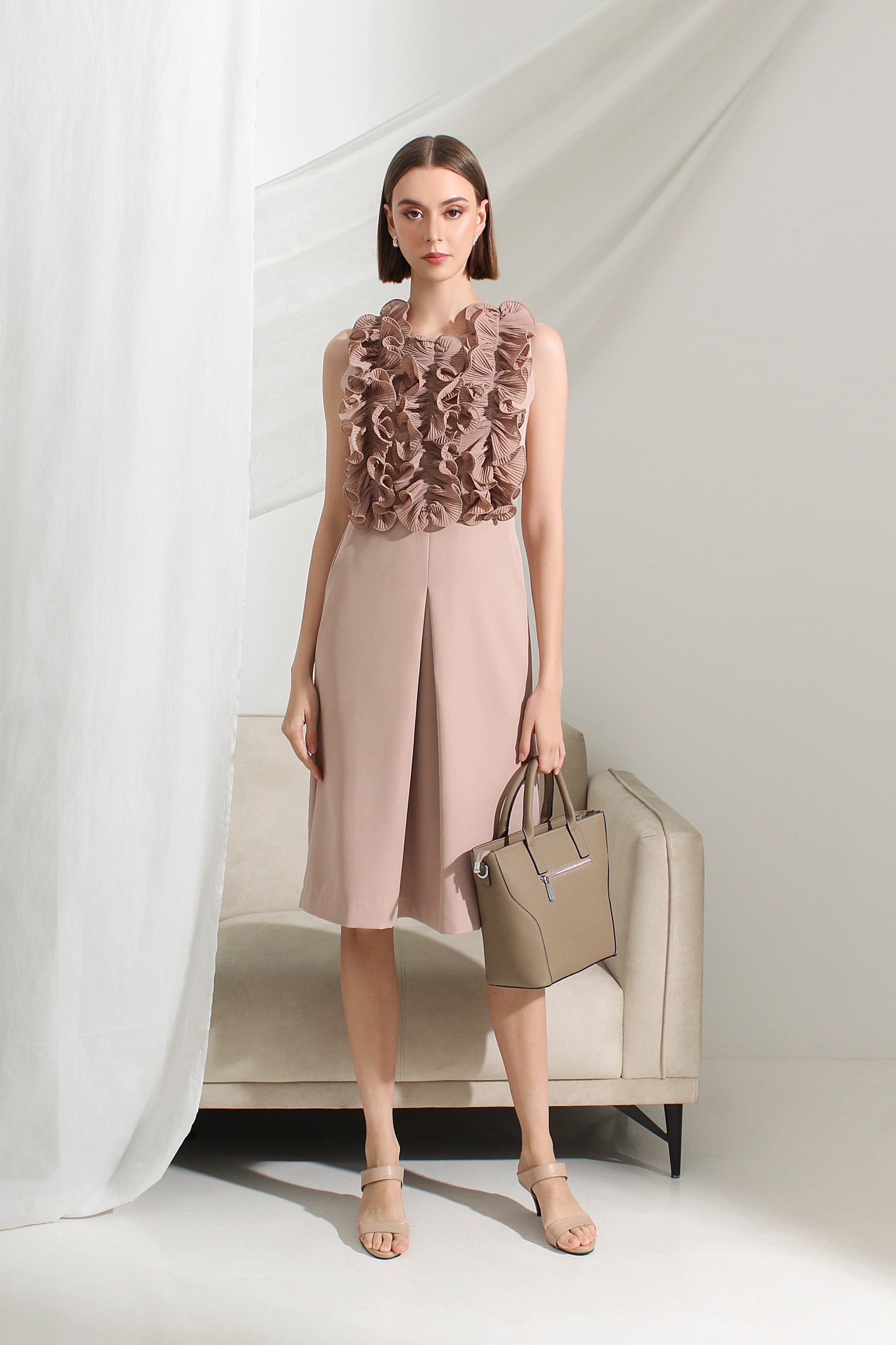 Aveline Sculpted Ruffle Midi Dress