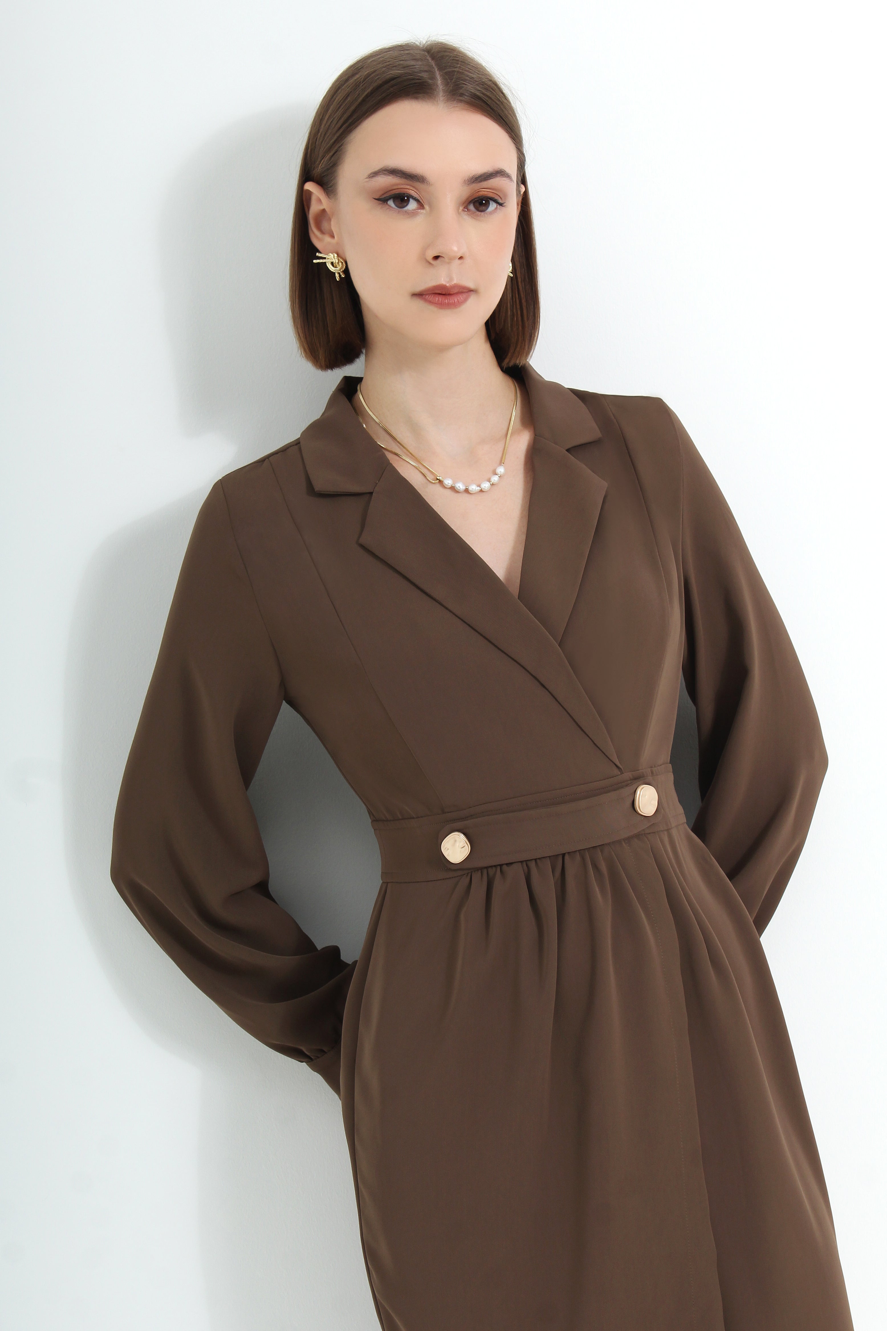 Brown Black Blazer Midi Dress 12370179