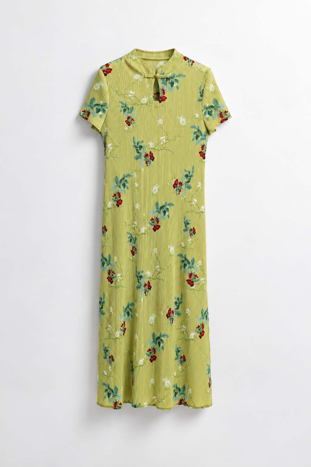 青柠花旗袍 Qing Ning Pleated Cheongsam Dress