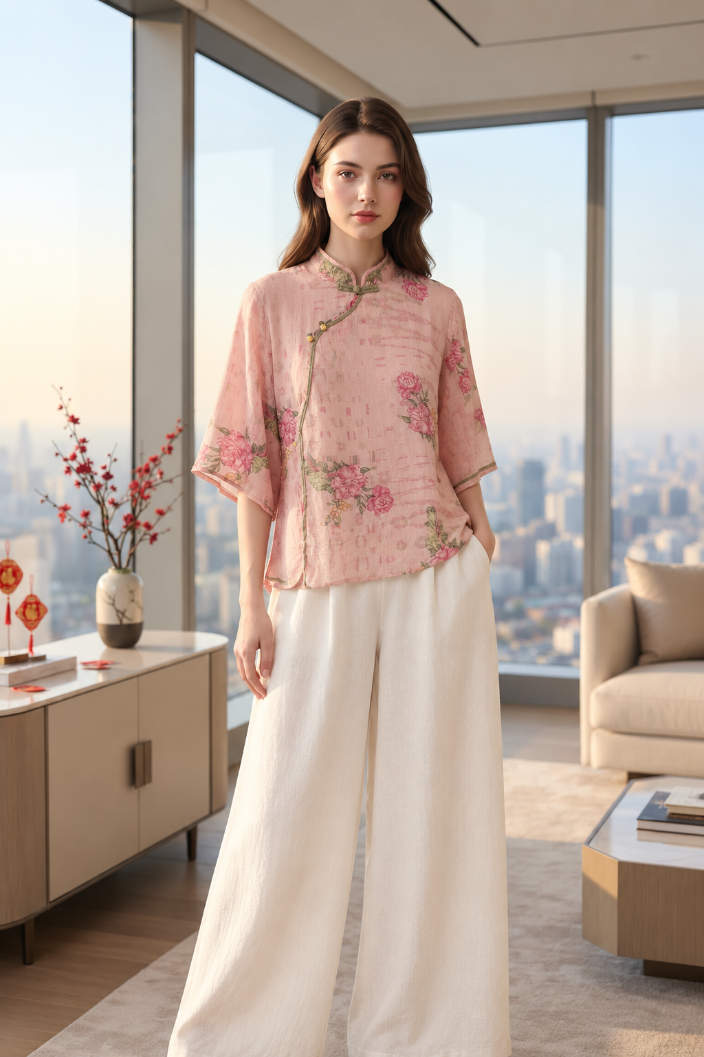 桃粉 Blush Garden Ramie-blend Blouse
