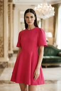 bright pink short-sleeve fit-and-flare dress