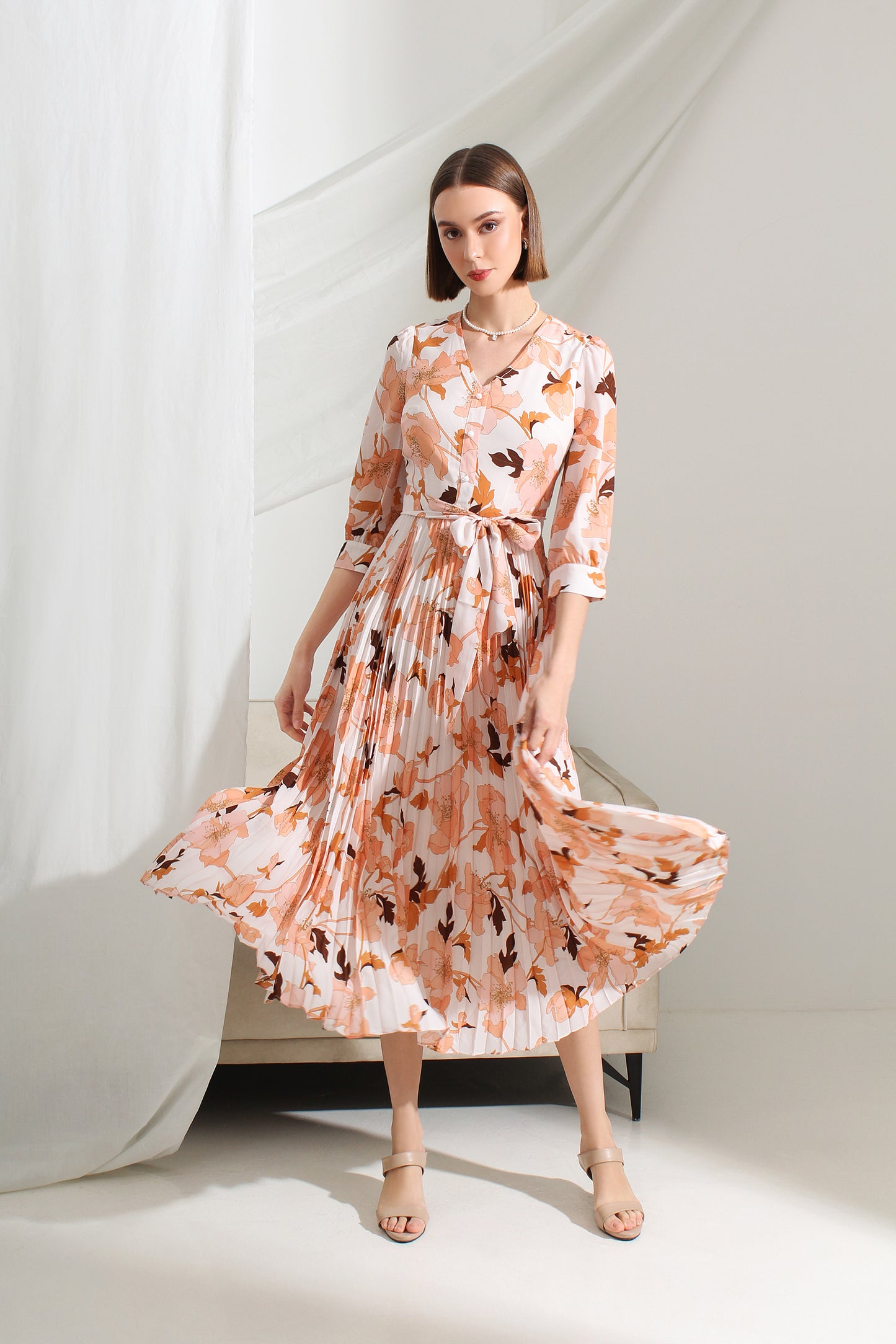 Elle Chiffon Pleated Midi Dress