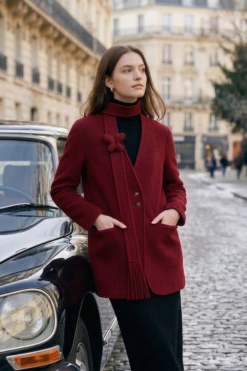 Wool Coat in Burgundy (Free size)