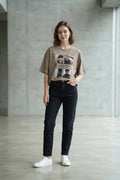 High Fashion Graphic Tee in Light Brown (Free size)