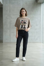 High Fashion Graphic Tee in Light Brown (Free size)