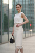 Satin Lace Trim Midi Skirt (L size)