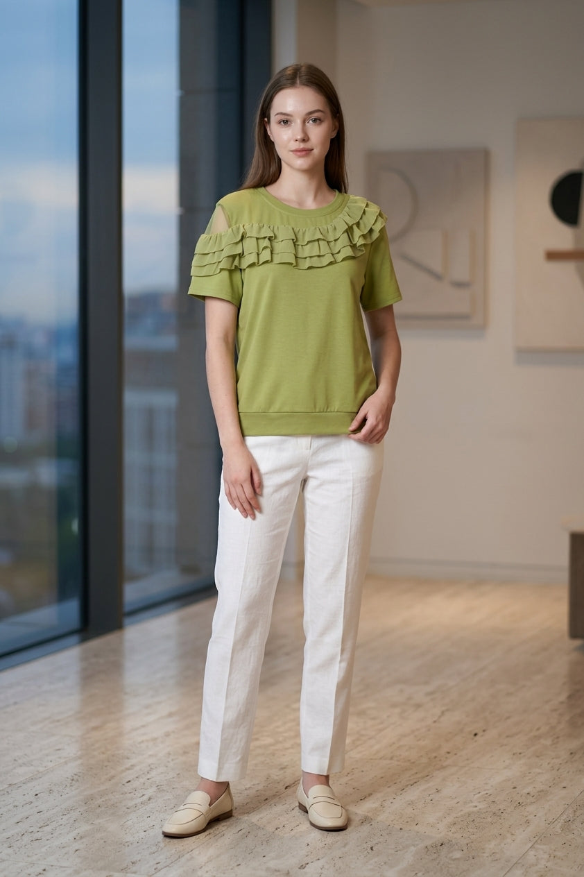 Ruffle Blouse in Green (XXL size)